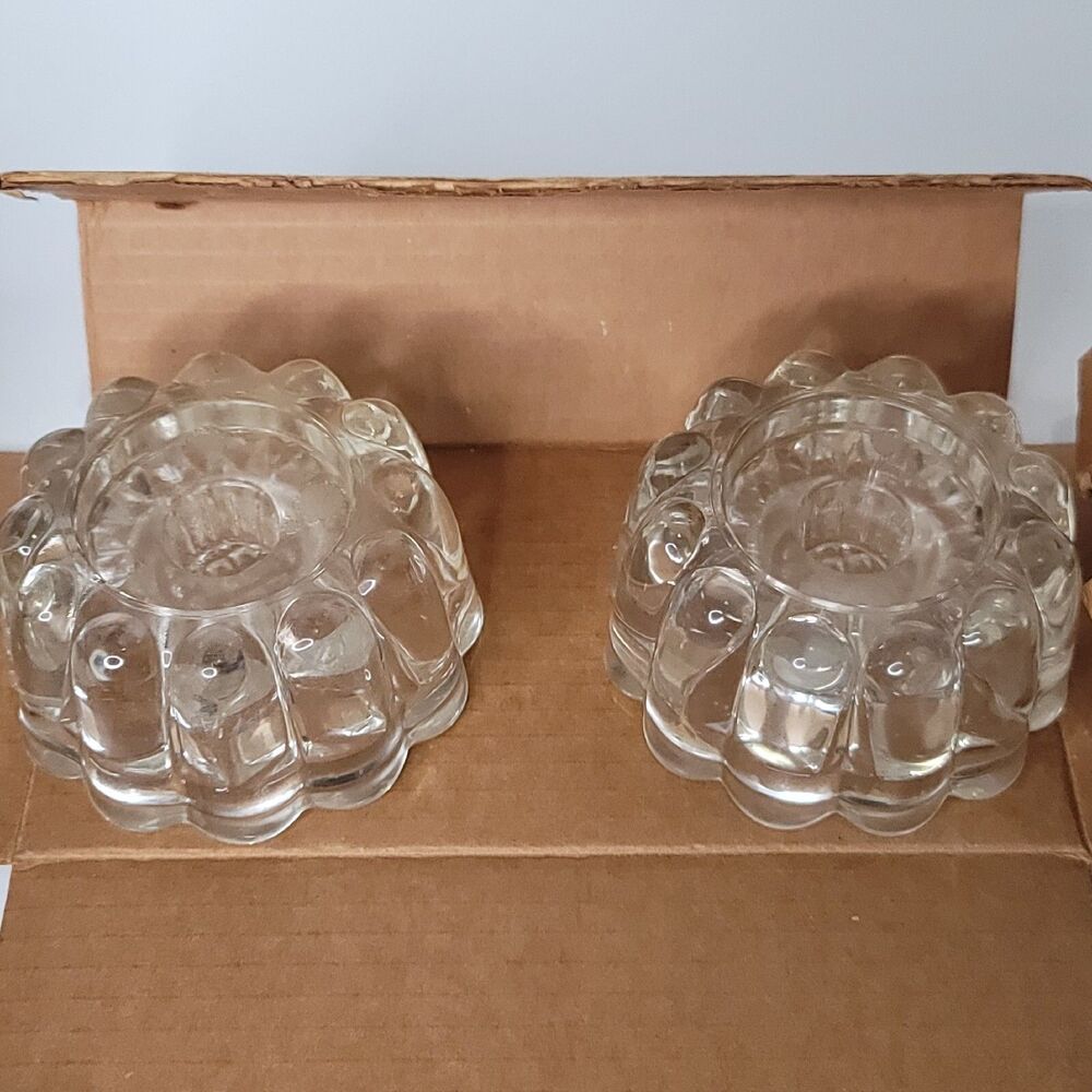 Princess House Crystal Candle Holders 486 New Old Stock Vtg Clear 3 in 1 Boxed